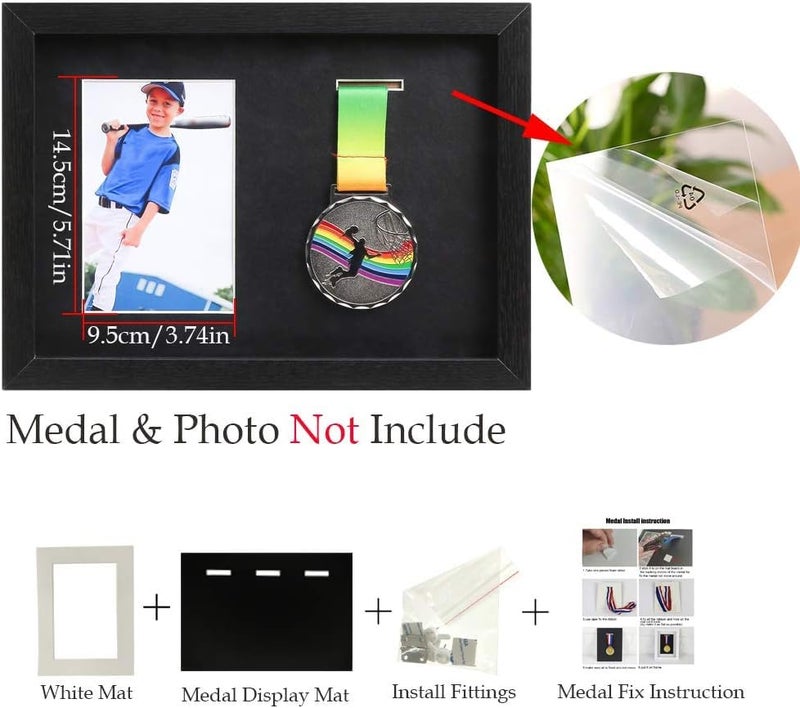 IHEIPYE Medal Display Shadow Box - 3 Medal Display Case - Perfect for Runners, Marathon, Race Winner, Soccer, Football, Gymnastics & All Sports (Black, A4) - Image 5